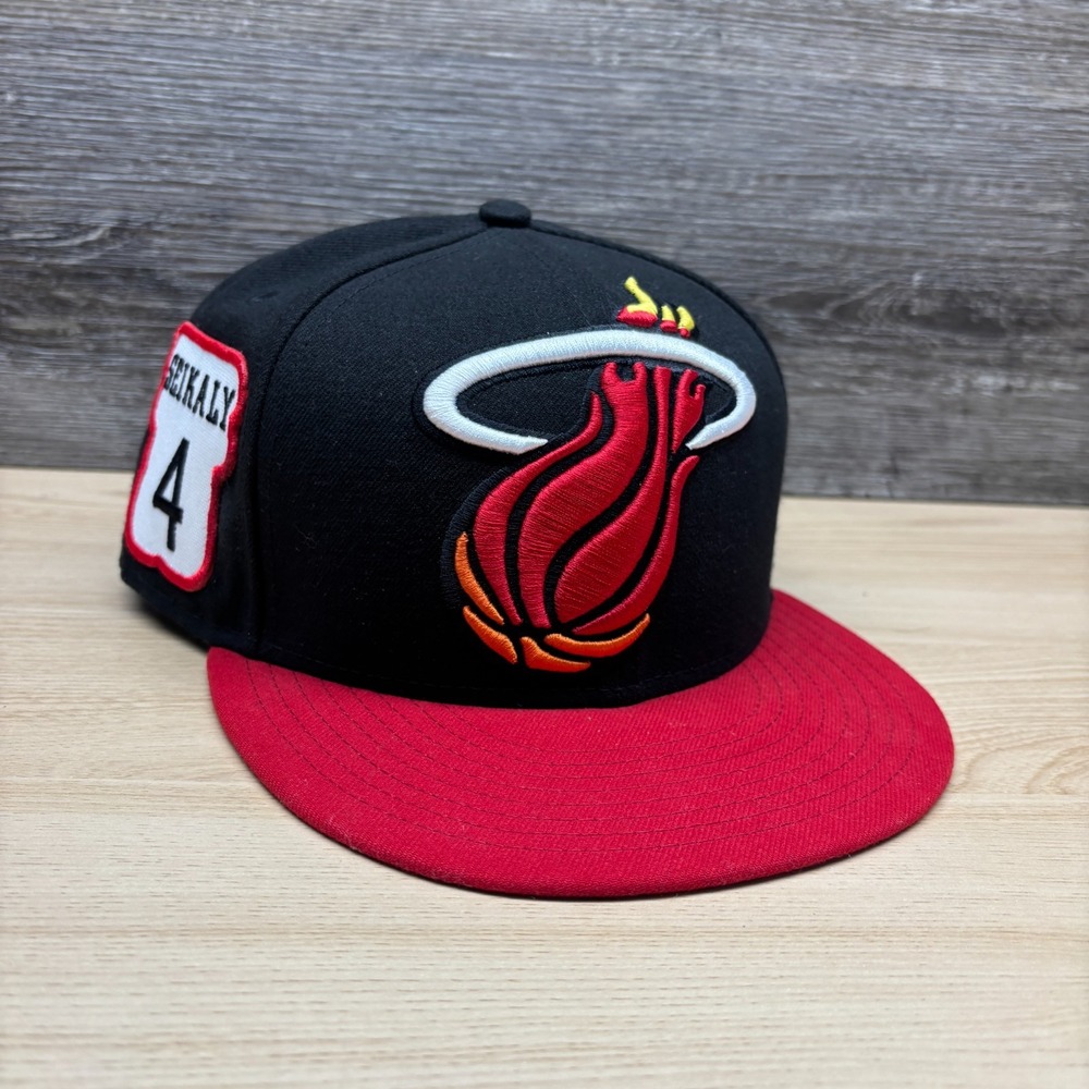 Miami Heat‎ Hat Cap Fitted 7 3/8 Black NBA Basketball New Era Rony Seikaly